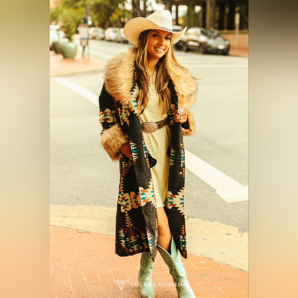 Lucky & Blessed Black and Tan Trench Coat